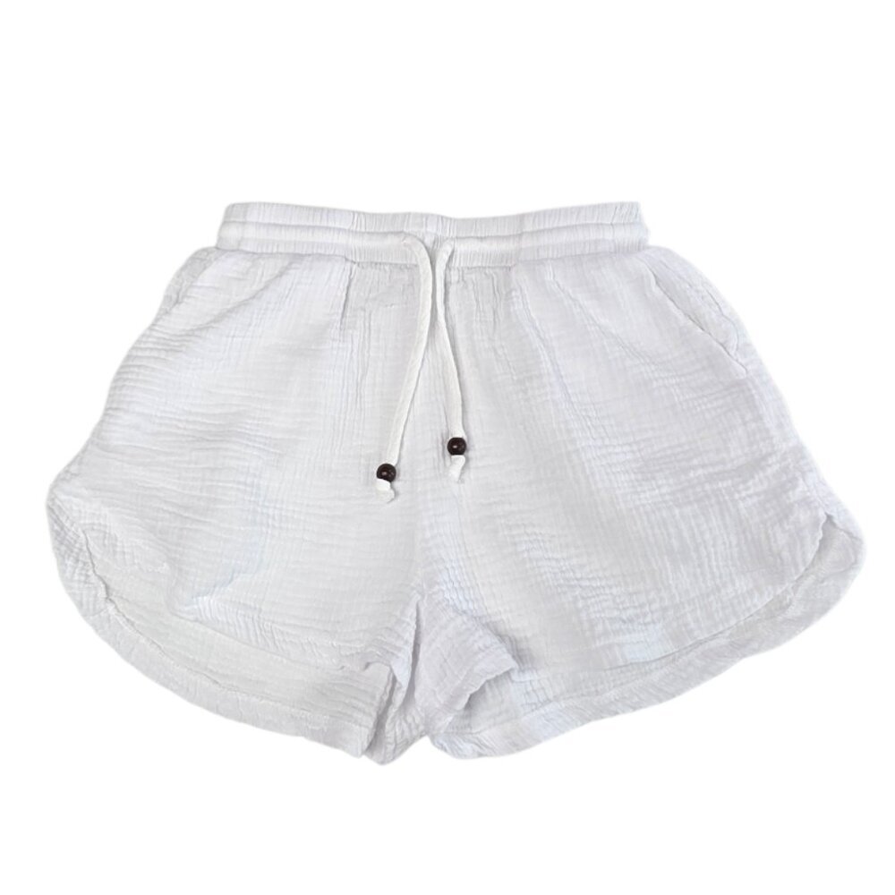 Paradise USA Pull On Cotton Beach Shorts, White, Tie Waist, Resortwear, Sz S